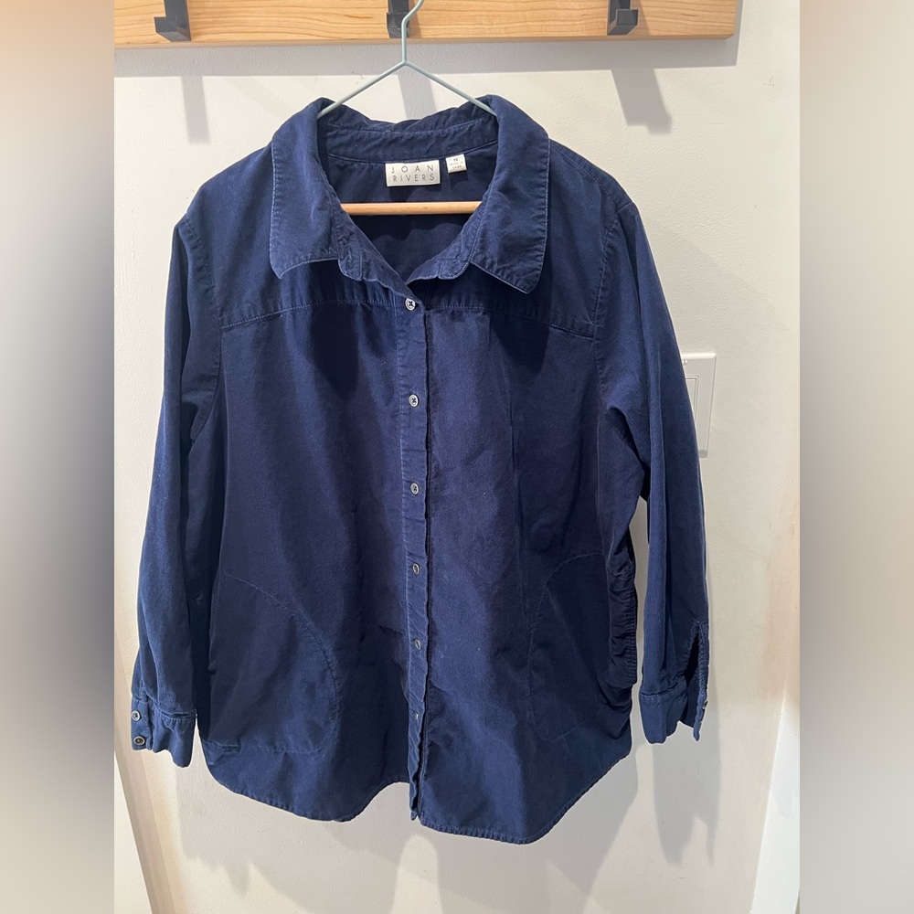 Vintage Joan Rivers Navy Blue Cotton Corduroy Pocket Collared Button Shacket
